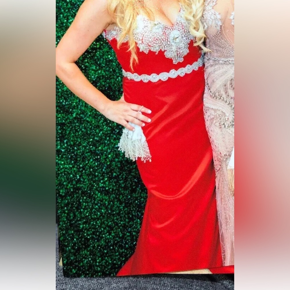 Custom made embellished red evening gown prom dress